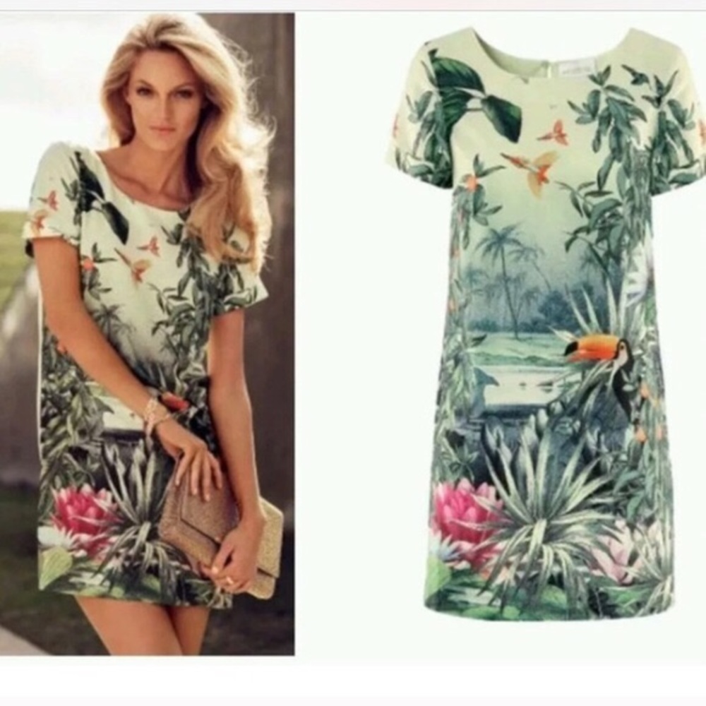 H&M conscious toucan tropical shift shirt dress 4